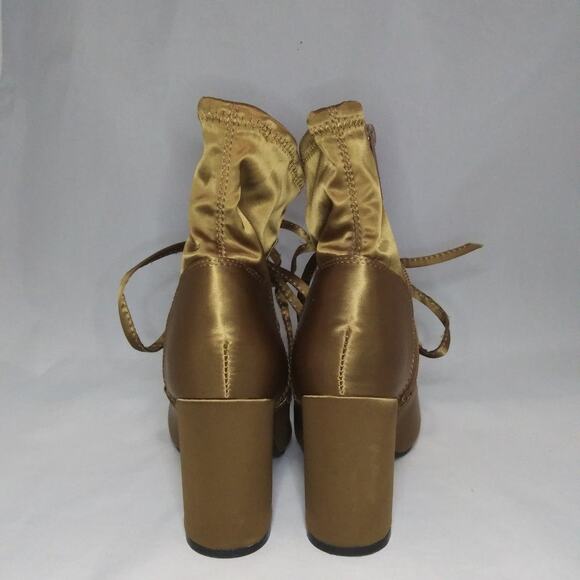 Nature Breeze Satiny Fabric Lace Up Boots 3 Inch High Heel Booties Size 5 1/2 - Picture 5 of 12
